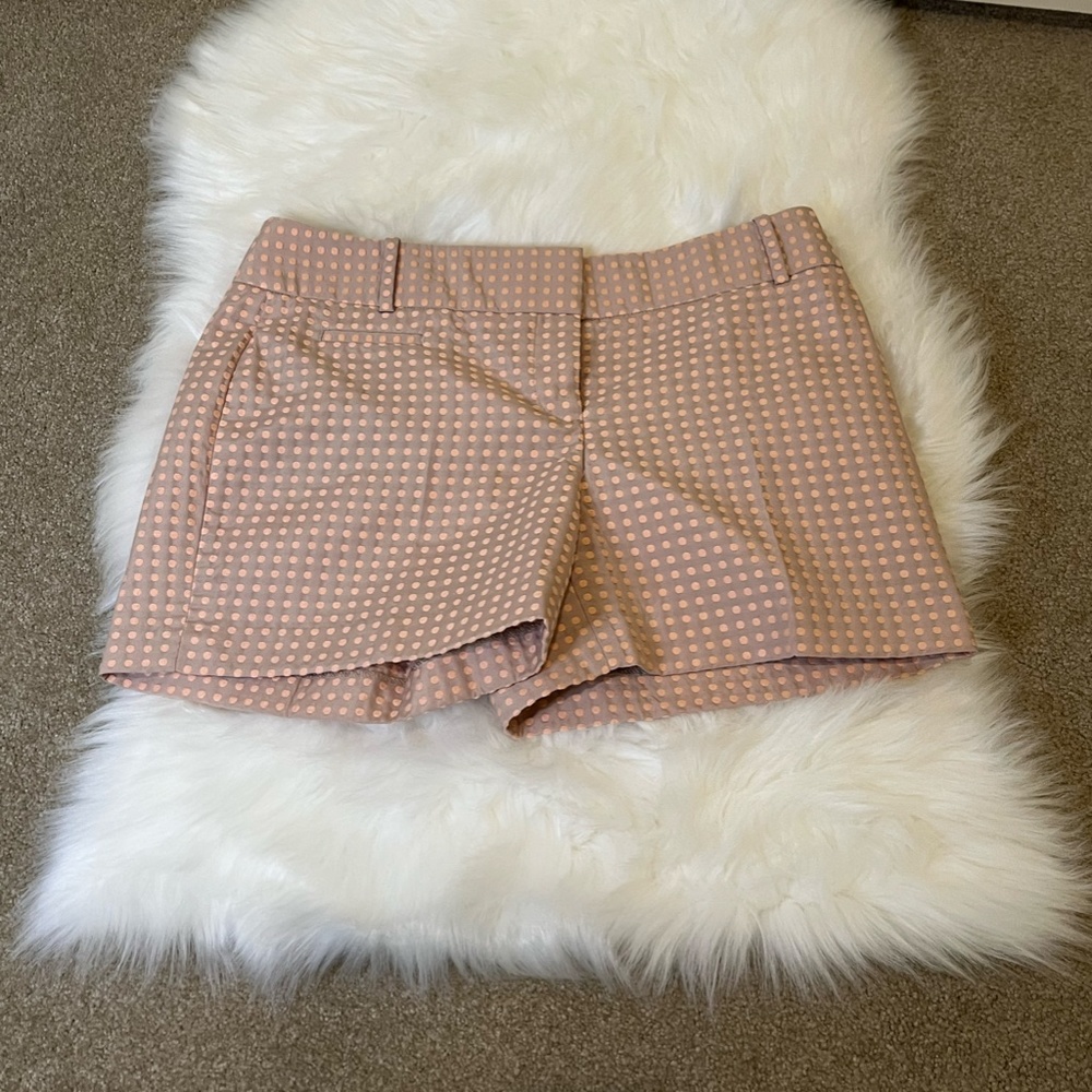 NWT Ann Taylor LOFT Size 4 Marisa Taupe Tan Brown Pink Dot Shorts 4" Inseam